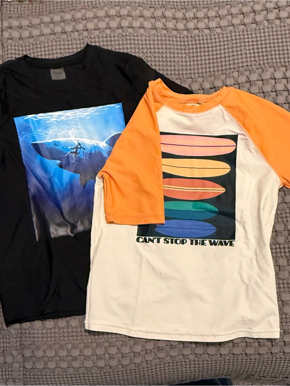 Graphic Shark Tee & Orange-Sleeve Surf Raglan - Multicolor